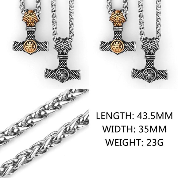 Nordic Viking Mjolnir Thor Hammer Vegvisir Compass Necklace Nordic Jewelry - Picture 7 of 16